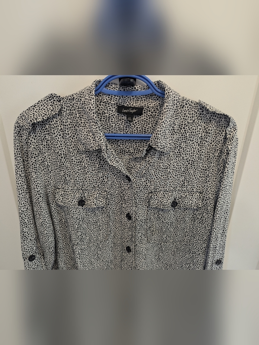 Lord & Taylor Black & White Speckled Button-Down Shirt - Picture 3 of 9